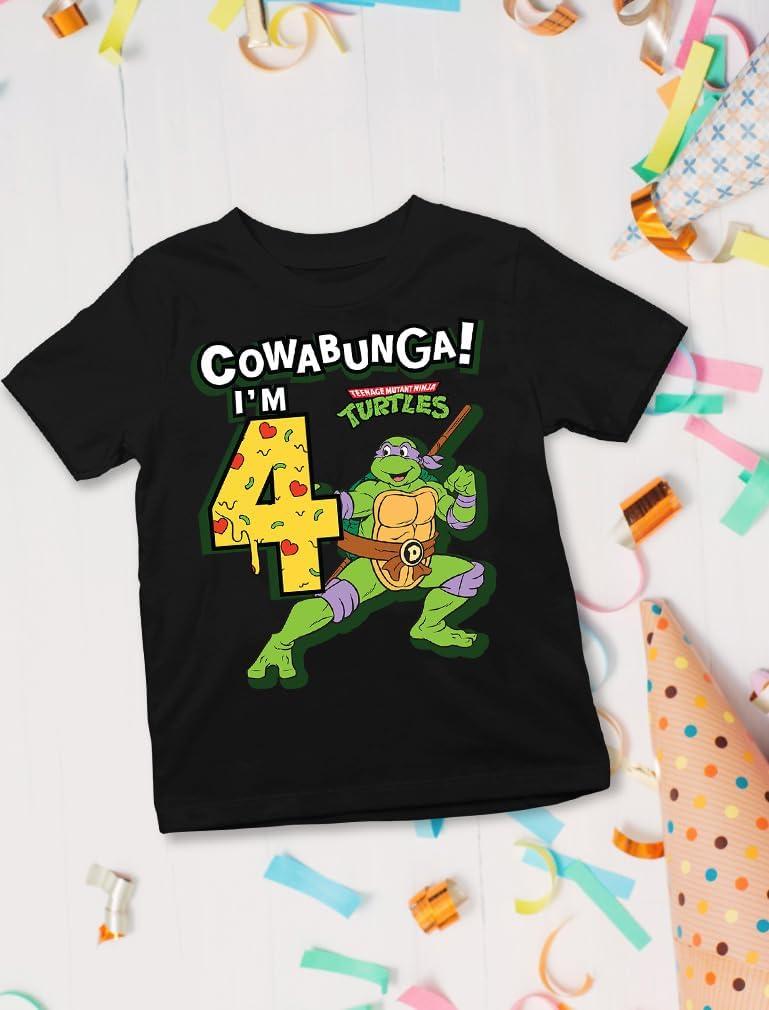 imageTMNT Party Tee for Boys  Cowabunga Ninja Turtles Pizza Shirt Gift for 4th 5th 6th Birthday Toddler KidsCowabunga 4th  Black