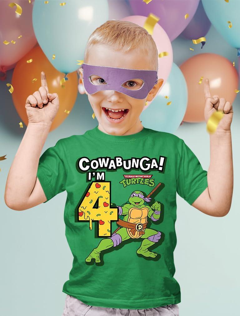 imageTMNT Party Tee for Boys  Cowabunga Ninja Turtles Pizza Shirt Gift for 4th 5th 6th Birthday Toddler KidsCowabunga 4th  Green
