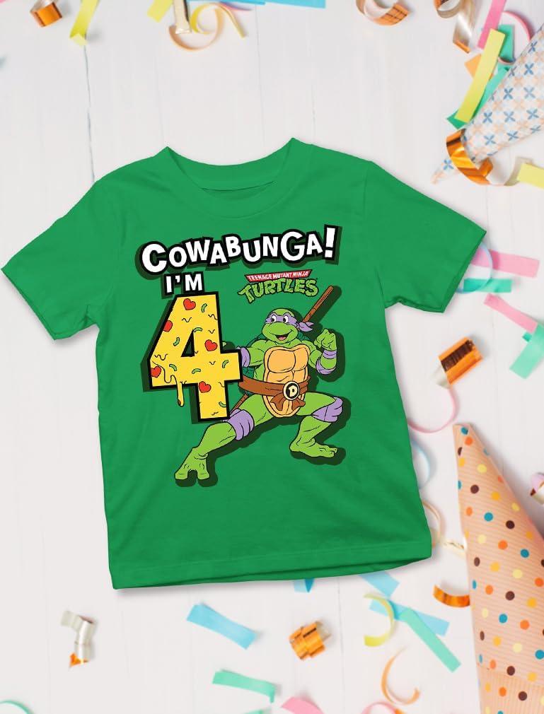imageTMNT Party Tee for Boys  Cowabunga Ninja Turtles Pizza Shirt Gift for 4th 5th 6th Birthday Toddler KidsCowabunga 4th  Green