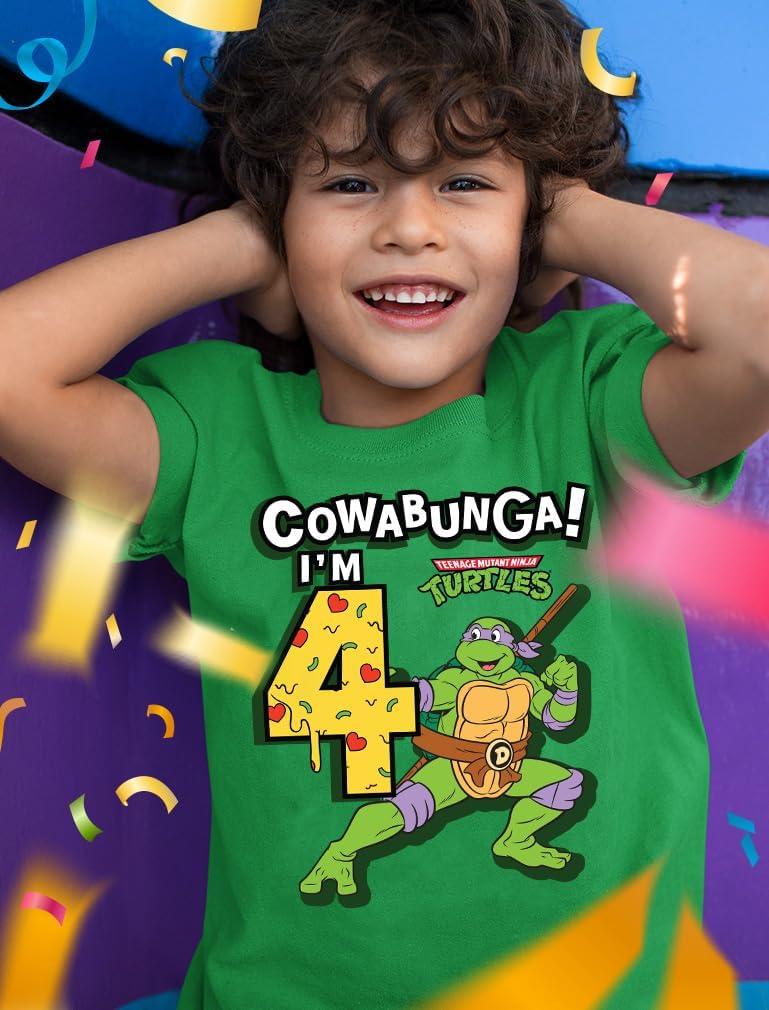 imageTMNT Party Tee for Boys  Cowabunga Ninja Turtles Pizza Shirt Gift for 4th 5th 6th Birthday Toddler KidsCowabunga 4th  Green