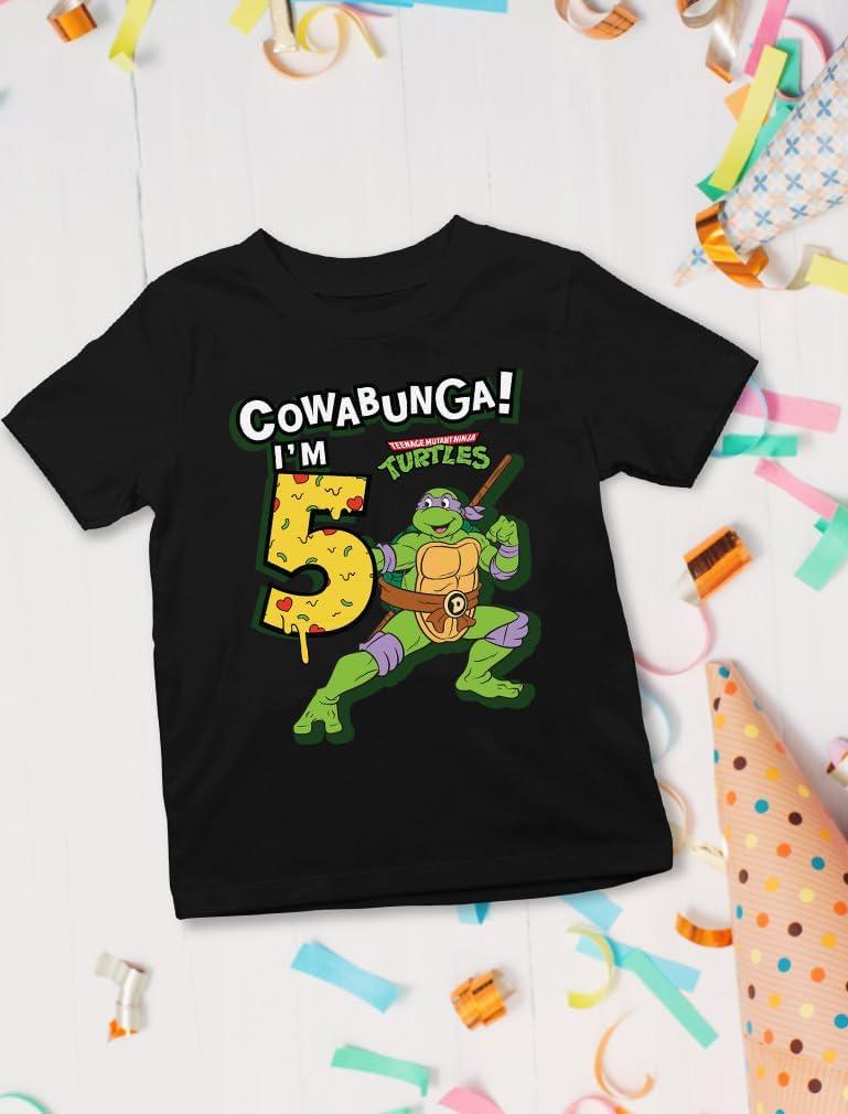 imageTMNT Party Tee for Boys  Cowabunga Ninja Turtles Pizza Shirt Gift for 4th 5th 6th Birthday Toddler KidsCowabunga 5th  Black