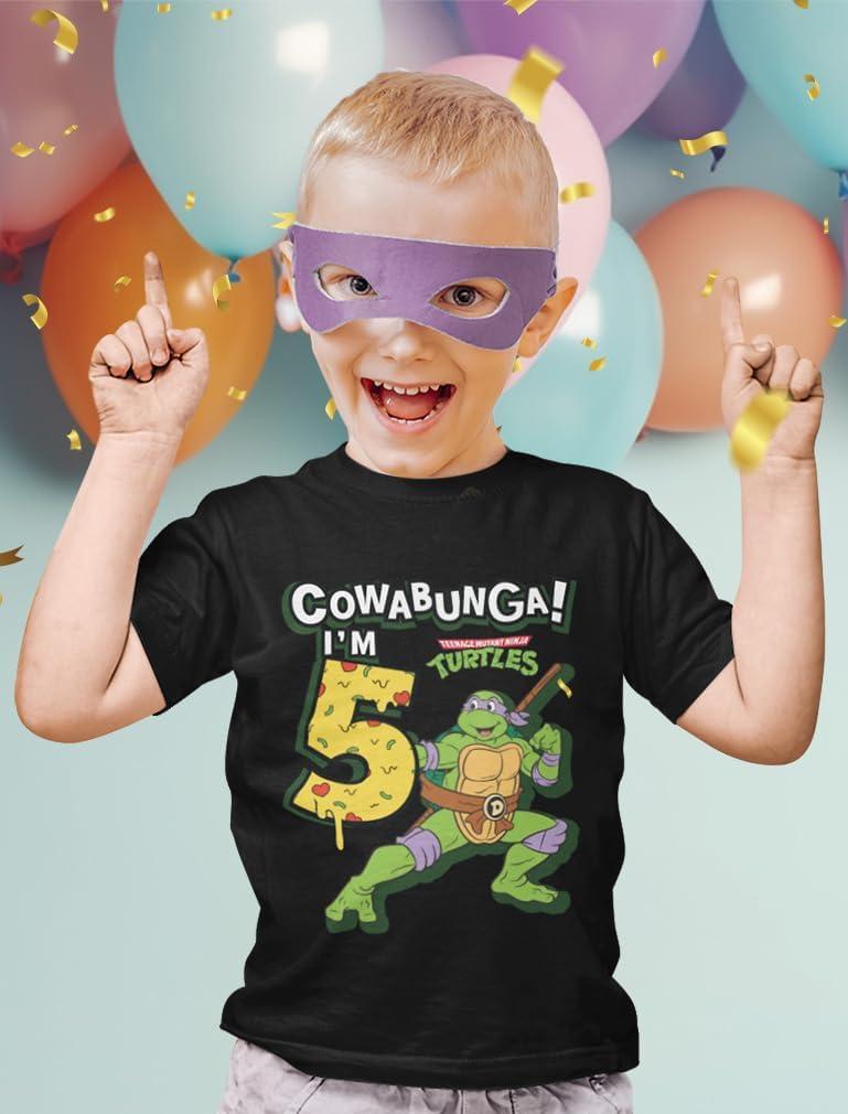 imageTMNT Party Tee for Boys  Cowabunga Ninja Turtles Pizza Shirt Gift for 4th 5th 6th Birthday Toddler KidsCowabunga 5th  Black