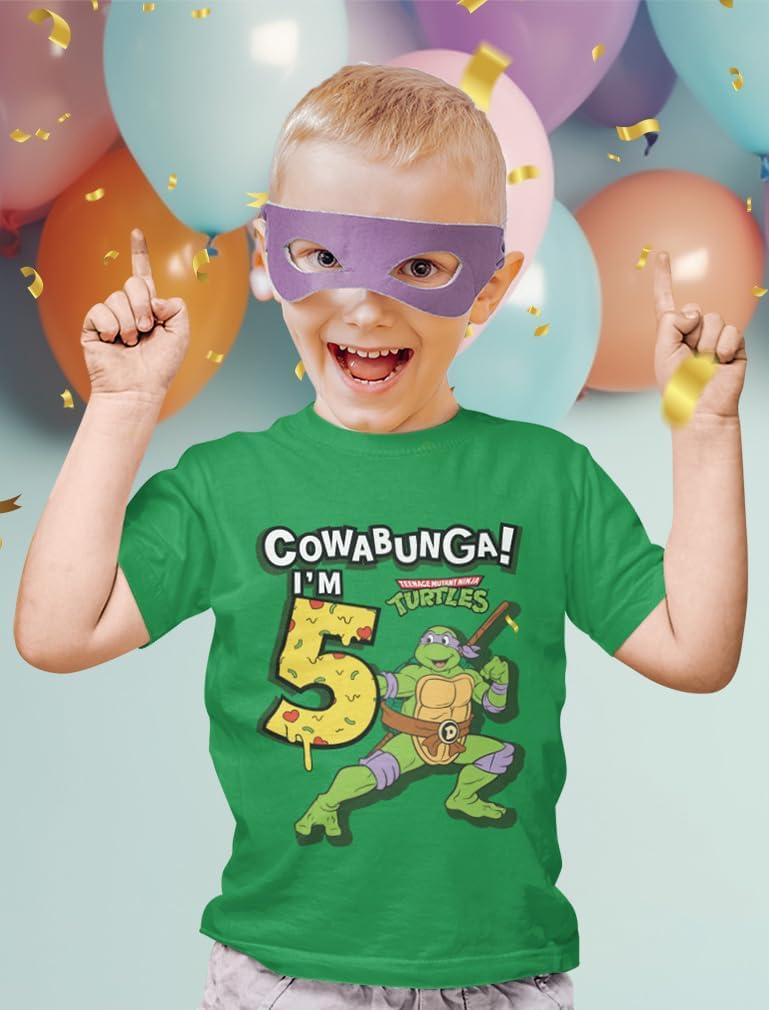imageTMNT Party Tee for Boys  Cowabunga Ninja Turtles Pizza Shirt Gift for 4th 5th 6th Birthday Toddler KidsCowabunga 5th  Green
