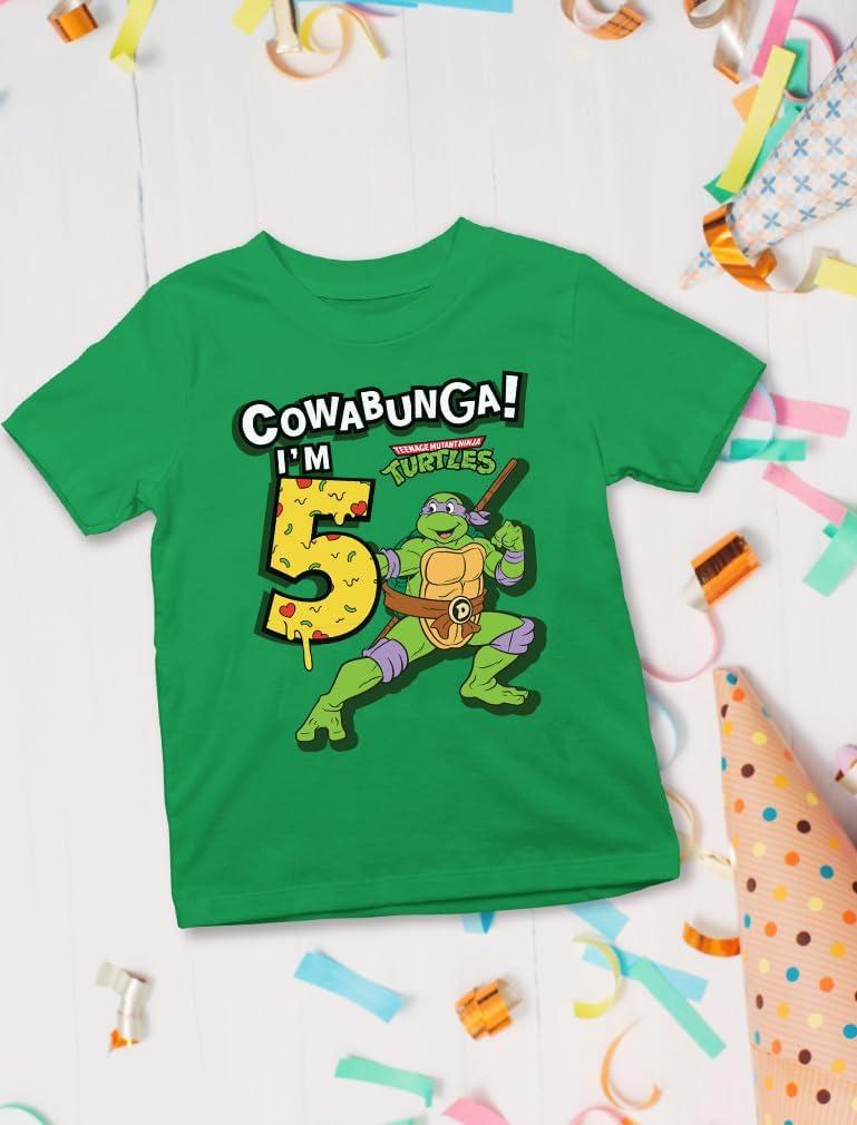 imageTMNT Party Tee for Boys  Cowabunga Ninja Turtles Pizza Shirt Gift for 4th 5th 6th Birthday Toddler KidsCowabunga 5th  Green