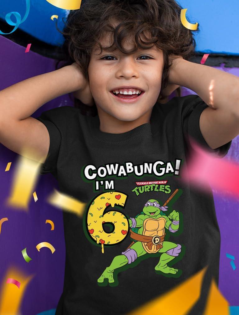 imageTMNT Party Tee for Boys  Cowabunga Ninja Turtles Pizza Shirt Gift for 4th 5th 6th Birthday Toddler KidsCowabunga 6th  Black