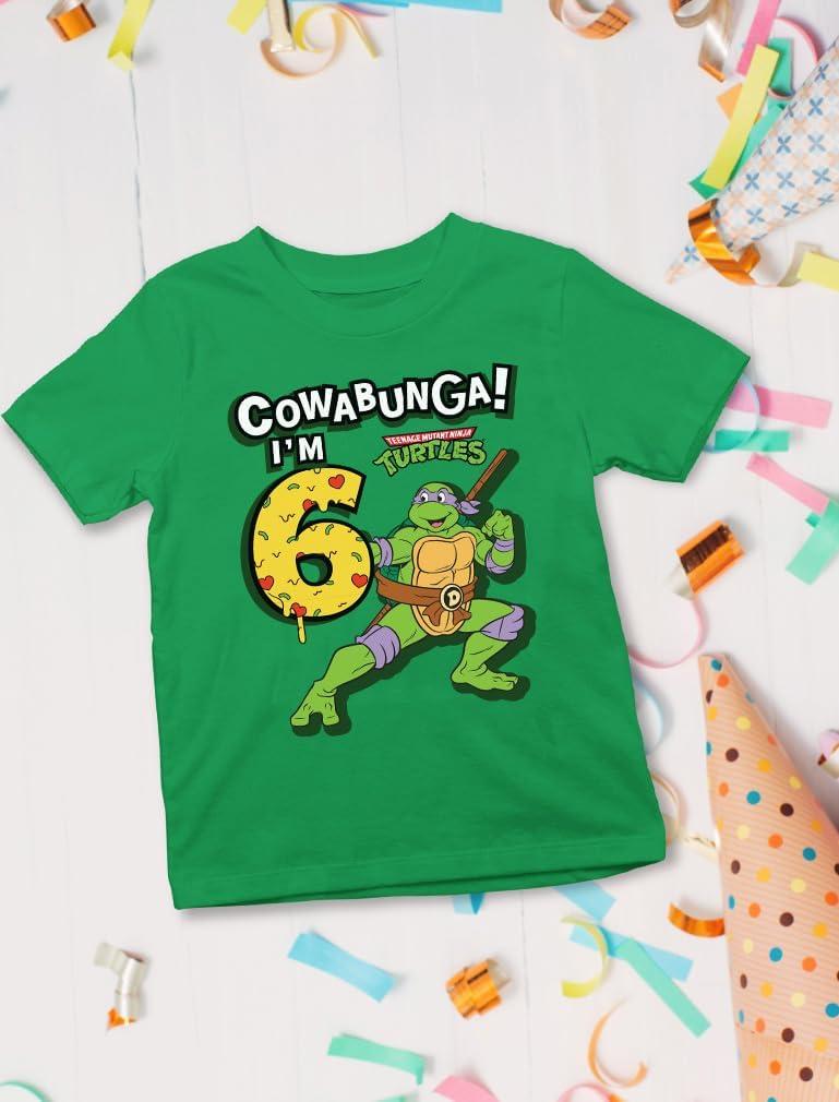 imageTMNT Party Tee for Boys  Cowabunga Ninja Turtles Pizza Shirt Gift for 4th 5th 6th Birthday Toddler KidsCowabunga 6th  Green