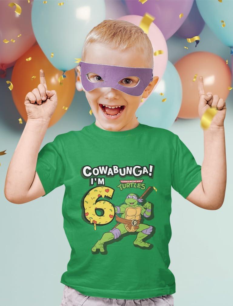 imageTMNT Party Tee for Boys  Cowabunga Ninja Turtles Pizza Shirt Gift for 4th 5th 6th Birthday Toddler KidsCowabunga 6th  Green