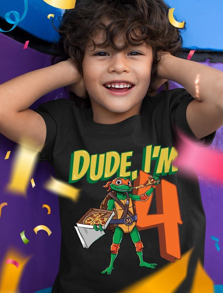 imageTMNT Party Tee for Boys  Cowabunga Ninja Turtles Pizza Shirt Gift for 4th 5th 6th Birthday Toddler KidsDude 4th  Black