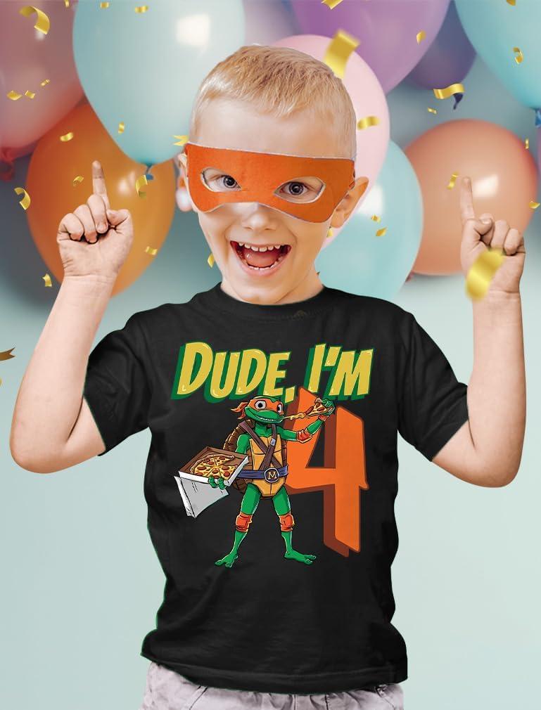 imageTMNT Party Tee for Boys  Cowabunga Ninja Turtles Pizza Shirt Gift for 4th 5th 6th Birthday Toddler KidsDude 4th  Black