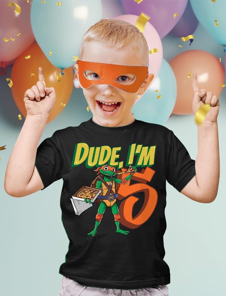 imageTMNT Party Tee for Boys  Cowabunga Ninja Turtles Pizza Shirt Gift for 4th 5th 6th Birthday Toddler KidsDude 5th  Black