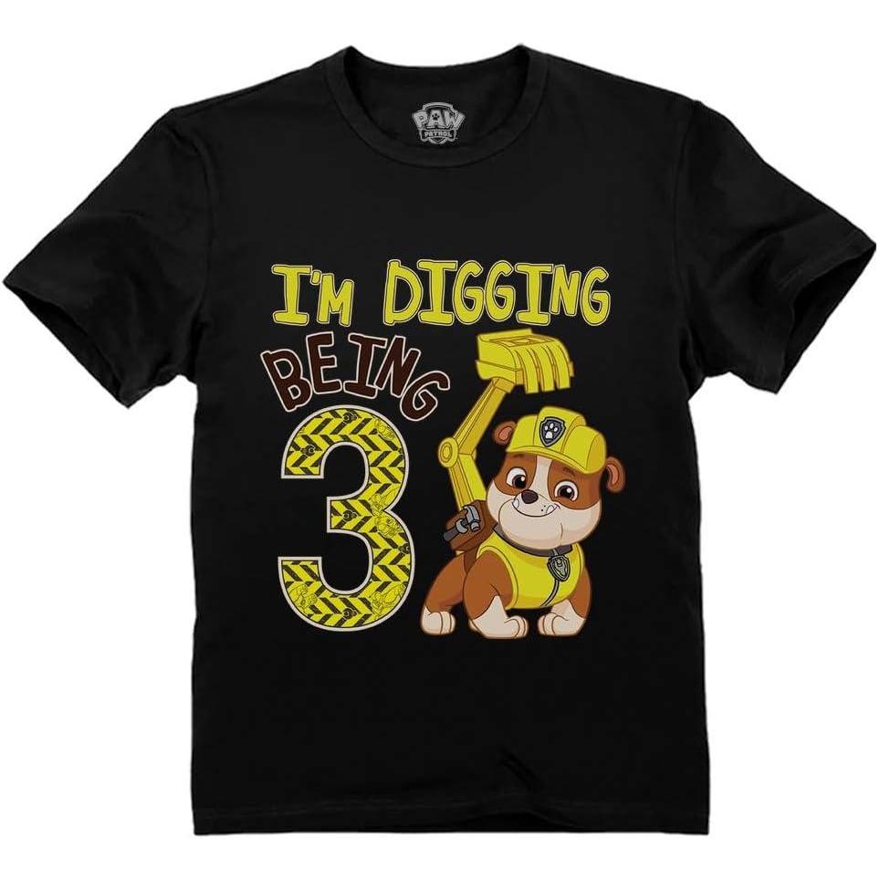 imageRubble Paw Patrol 3rd Birthday Shirt  Fun Gift for 3 Year Old Boy  Toddler Digging Theme Party TShirtBlack