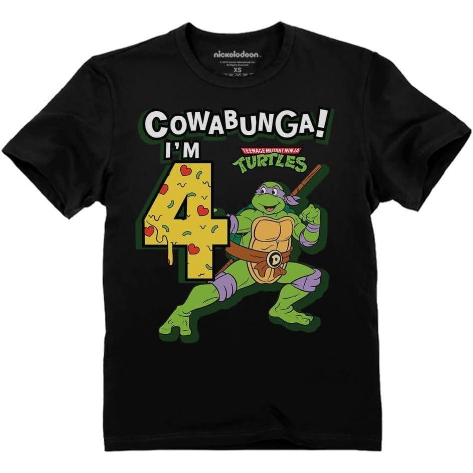 imageTMNT Party Tee for Boys  Cowabunga Ninja Turtles Pizza Shirt Gift for 4th 5th 6th Birthday Toddler KidsCowabunga 4th  Black
