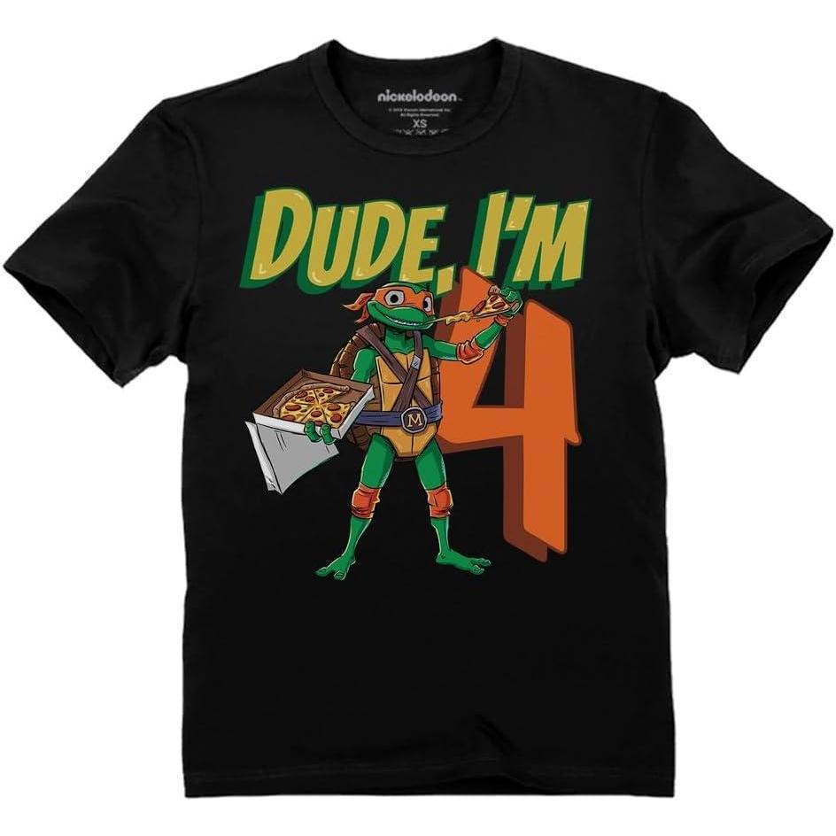 imageTMNT Party Tee for Boys  Cowabunga Ninja Turtles Pizza Shirt Gift for 4th 5th 6th Birthday Toddler KidsDude 4th  Black