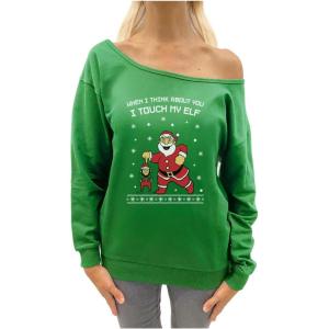 imageTstars I Touch My Elf Sweatshirt Women Teen Girls Ugly Christmas Sweater StyleGreen