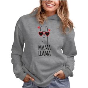 imageTstars Mama Llama Hoodie for Women Gift for Wife Mother Funny Pullover Apparel Alpaca Lover OutfitGray