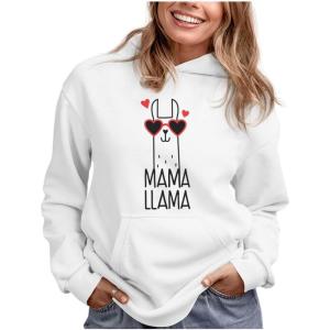 imageTstars Mama Llama Hoodie for Women Gift for Wife Mother Funny Pullover Apparel Alpaca Lover OutfitWhite