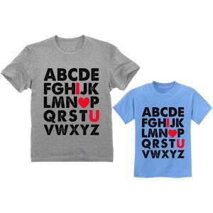 imageFather ampamp DaugherSon Matching TShirt Valentines Day Alphabet ABC I Love You Kids California Blue 56  Adults Gray Medium