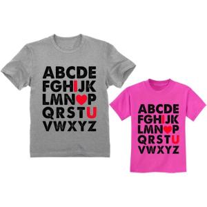 imageFather ampamp DaugherSon Matching TShirt Valentines Day Alphabet ABC I Love You Kids Pink 2T  Adults Gray Medium