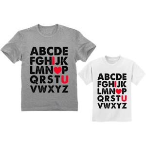 imageFather ampamp DaugherSon Matching TShirt Valentines Day Alphabet ABC I Love You Kids White 2T  Adults Gray Large