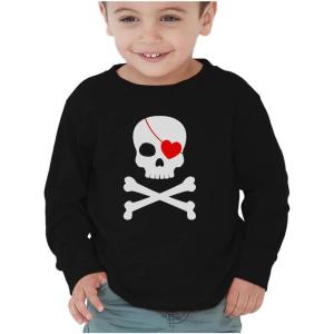 imageTstars Pirate Heart Eyepatch Girls Boys Valentines Day Shirt Skull ampamp Crossbones Valentine Toddler Kids Long Sleeve TShirtBlack