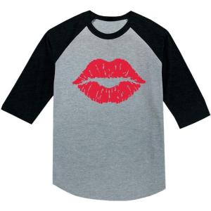 imageTstars Red Lips Cute Valentines Day Casual Girls 34 Sleeve Baseball Jersey Toddler ShirtDark Gray
