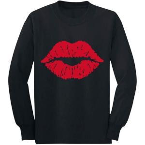 imageTstars Red Lipstick Kiss Girls Valentines Day Shirt Cute Valentine Toddler Kids Long Sleeve TShirtBlack
