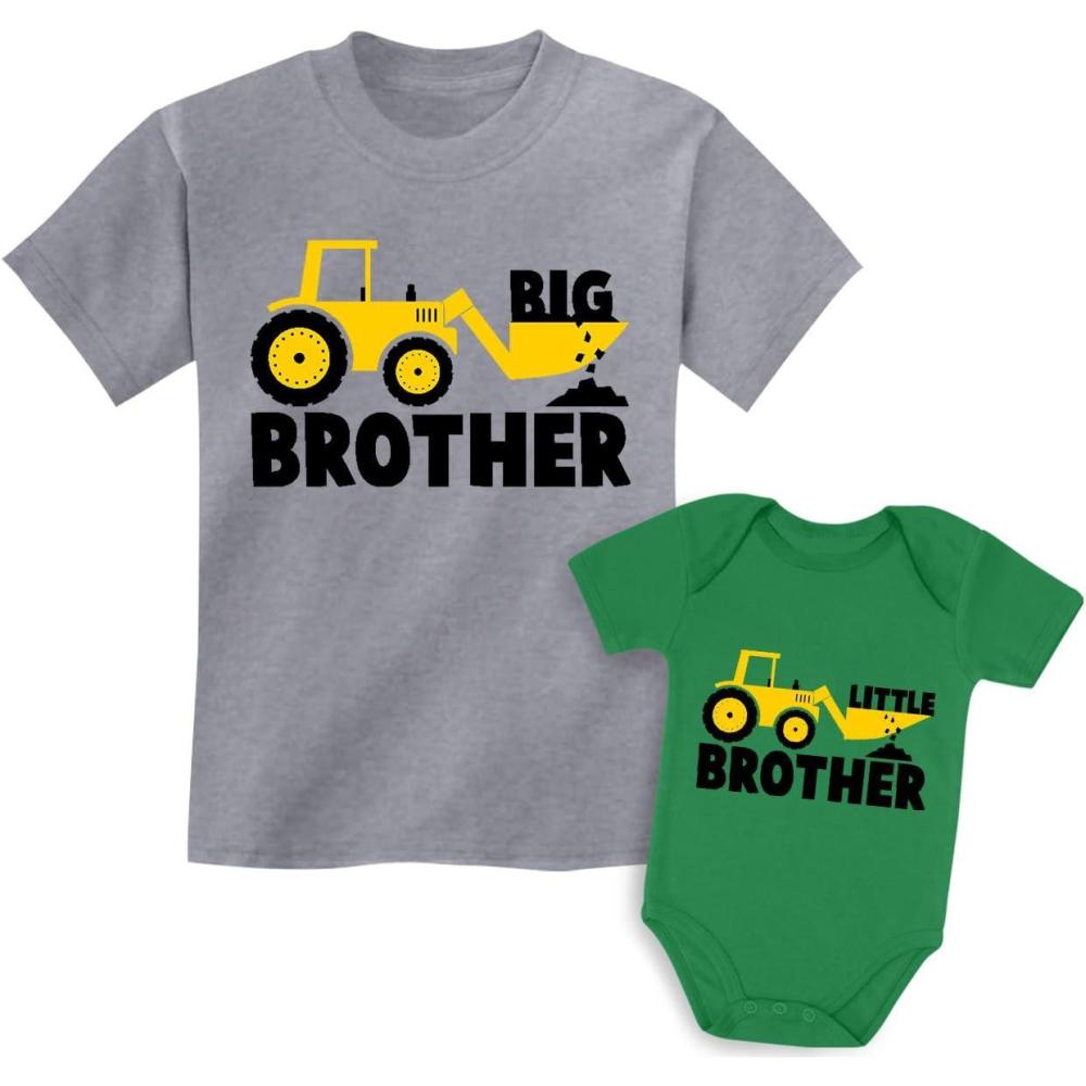imageTstars Big Brother ampamp Little Bro Matching Tractor Outfits  Toddler TShirt ampamp Baby Bodysuit  Sibling Gift for BoysBaby Green  Kids Gray