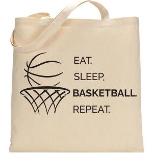 imageTstars Canvas Tote Bag for Women Basketball Lovers Reusable Bag for Shopping Tote BagBasketball Repeat