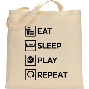 imageTstars Canvas Tote Bag for Women Basketball Lovers Reusable Bag for Shopping Tote BagVolleball Repeat