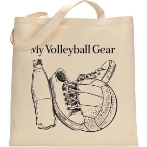 imageTstars Canvas Tote Bag for Women Basketball Lovers Reusable Bag for Shopping Tote BagVolleyball Gear  Natural
