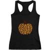 imageTstars Leopard Halloween Pumpkin Shirt Fall Top Thanksgiving Racerback Tank TopBlack