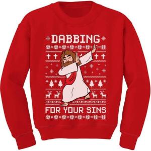 imageTstars Dabbing Jesus Ugly Christmas Sweater Funny Dab Dance Youth Kids SweatshirtRed