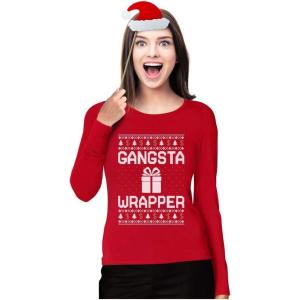 imageTstars Gangsta Wrapper Funny Ugly Christmas Sweater Women Girls Long Sleeve ShirtRed