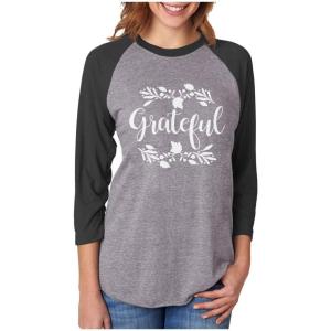 imageTstars Grateful Shirt Fall Top Cute Thanksgiving 34 Women Sleeve Baseball Jersey ShirtBlackGray
