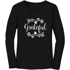 imageTstars Grateful Shirt Fall Top Cute Thanksgiving Women Long Sleeve TShirtBlack