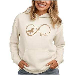 imageTstars Infinity Love Horse Hoodie for Women and Teen Girls Equestrian Horseback Riding Gift Idea Sweatshirt with HorsesCream