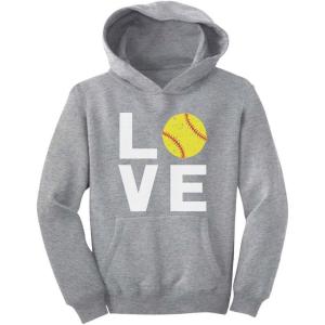 imageTstars Love Softball Hoodie for Kids and Girls  Gift for Players Fans and Teams  Pullover with Soft Ball PrintGray