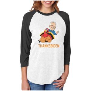 imageTstars Thanksgiving Turkey Funny Joe Biden 34 Women Sleeve Baseball Jersey ShirtBlackWhite