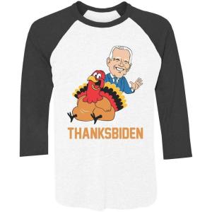imageTstars Thanksgiving Turkey Funny Joe Biden Thanksbiden 34 Sleeve Baseball Jersey ShirtBlackWhite
