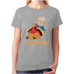 imageTstars Thanksgiving Turkey Funny Joe Biden Thanksbiden Women TShirtGray