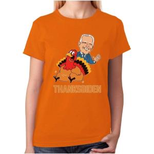 imageTstars Thanksgiving Turkey Funny Joe Biden Thanksbiden Women TShirtOrange