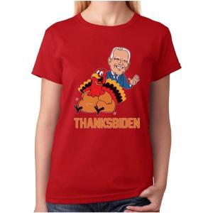 imageTstars Thanksgiving Turkey Funny Joe Biden Thanksbiden Women TShirtRed