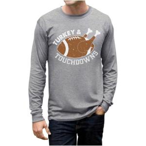 imageTstars Touchdowns and Turkey Mens Shirt  Funny Thanksgiving Long Sleeve Tee for Football Fans ampamp Holiday Outfits Large Gray