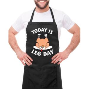 imageTstars Turkey Cooking Team Apron  Funny Thanksgiving Kitchen Apron with Pockets for Men ampamp Women Holiday ChefsLeg Day  Black