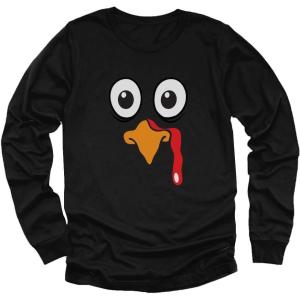 imageTstars Turkey Face Shirt Cute Little Turkey Funny Thanksgiving Long Sleeve Kids TShirtBlack