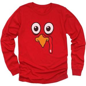 imageTstars Turkey Face Shirt Cute Little Turkey Funny Thanksgiving Long Sleeve Kids TShirtRed