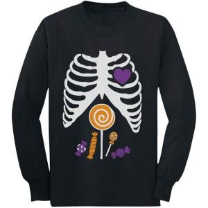 imageTstars Children Candy Ribcage XRay Skeleton Halloween Long Sleeve Kids TShirtBlack
