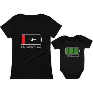 imageTstars Funny Gift for Mom and Baby Battery Low and Charged Matching Outfits Mothers Day Mother Daughter Son SetBlack