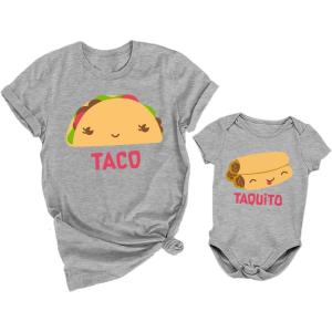 imageTstars Taco and Taquito Mommy and Me Outfits Funny Mom and Baby Gift Idea for First Mothers Day or Baby ShowerTaco Gray  Taquito Gray