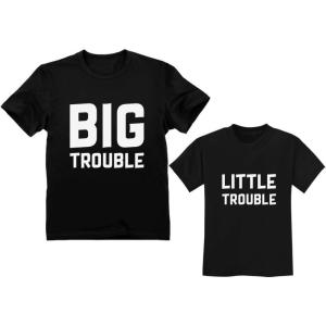 imageTstars Dad Toddler Matching Set BigLittle Trouble Funny for DadDad Black  Toddler Black